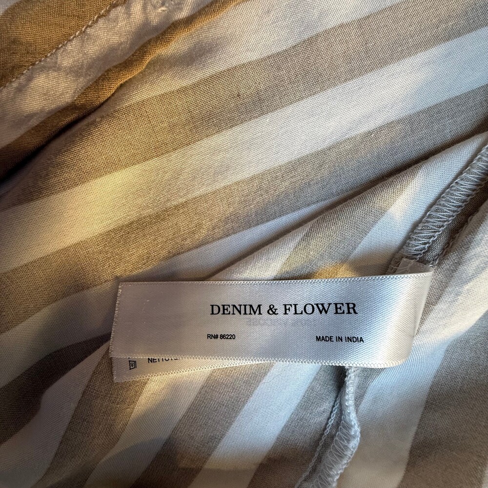 Denim & Flower Ricky Singh Tan & White Striped Button Front Shirt Men's Medium - Picture 10 of 10